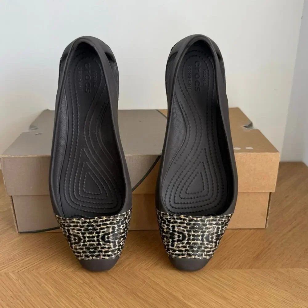 Crocs Sienna Brown Leopard Women Slip On Sandals- SZ 8